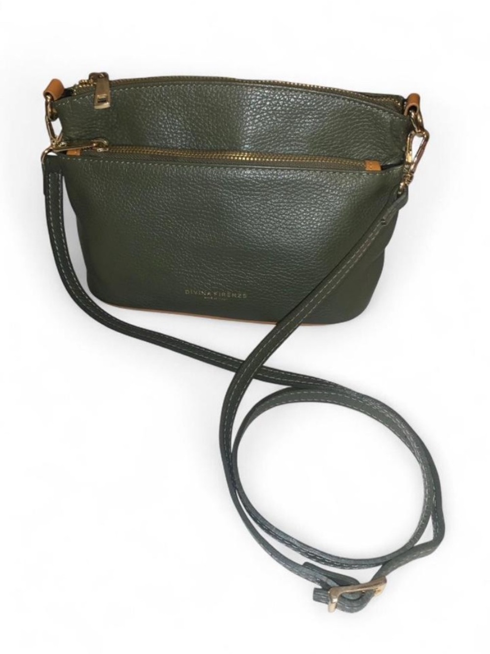 Divina Firenze Olive Green Pebbled Leather Crossbody Bag with Gold Hardware